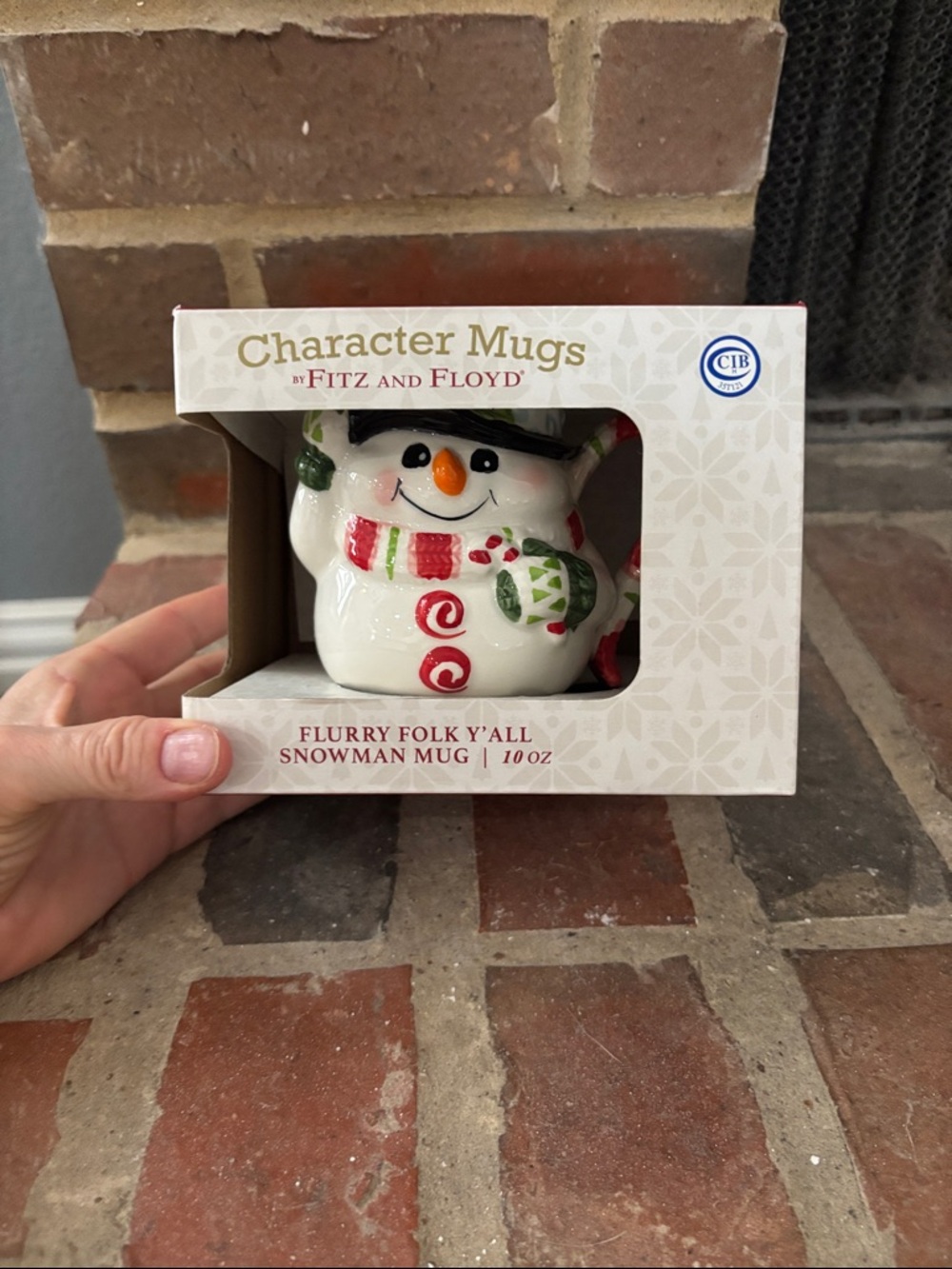 Fitz and Floyd Snowman Mug in White with Red and Green Accents